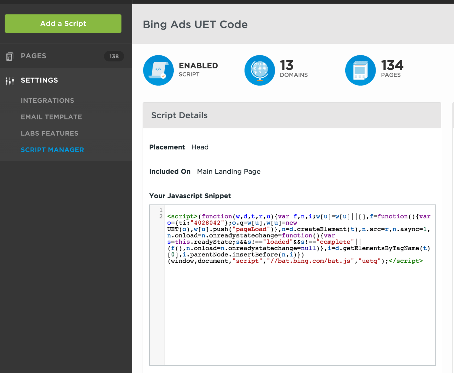Adding Bing Ads Script to Your Site