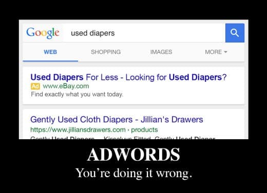 Example of a bad Google Adwords Search Ad - Disruptive Advertising