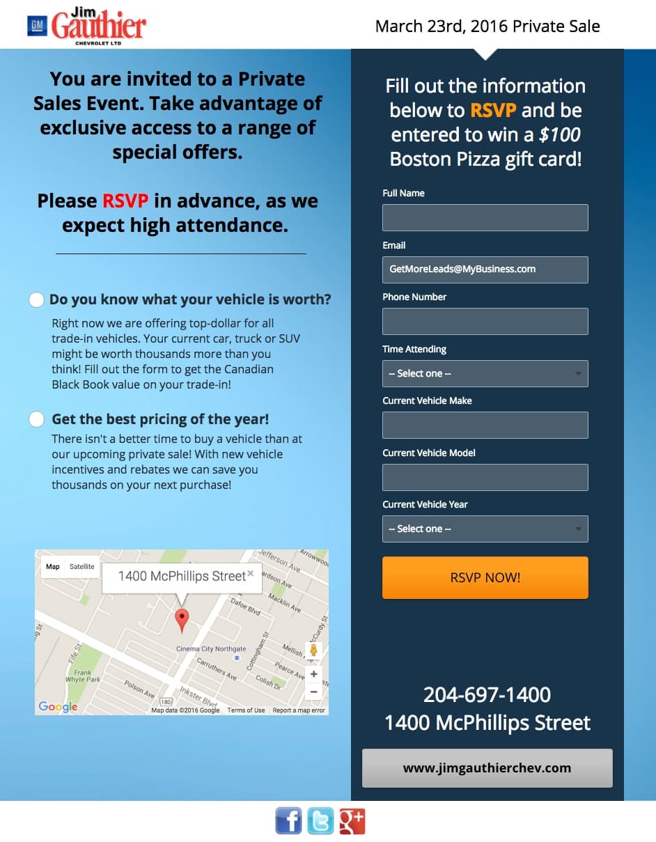 Jim Gauthier Auto Event Landing Page | Disruptive Advertising