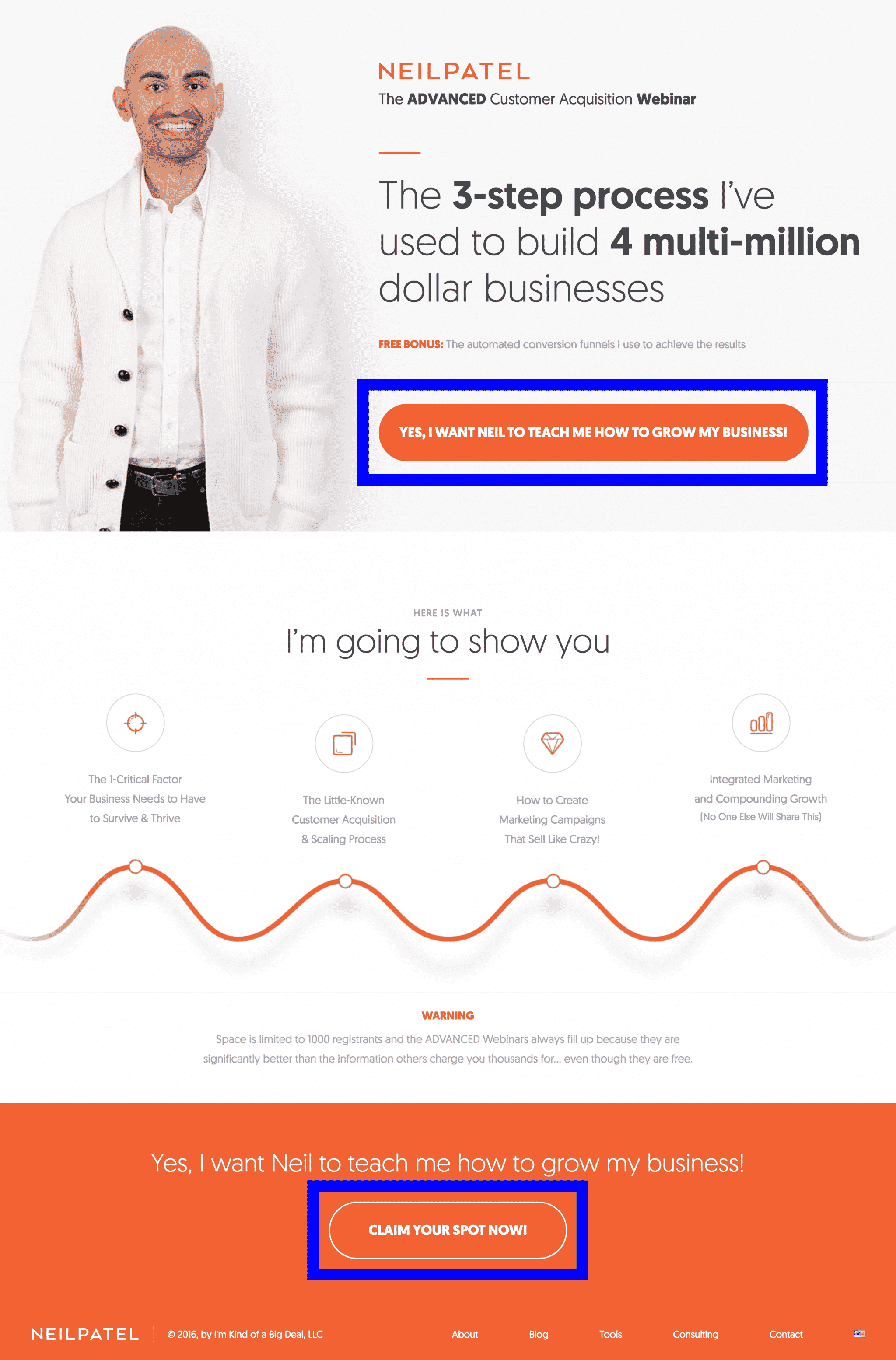 Neil Patel's Landing Page Call-to-Action | Disruptive Advertising