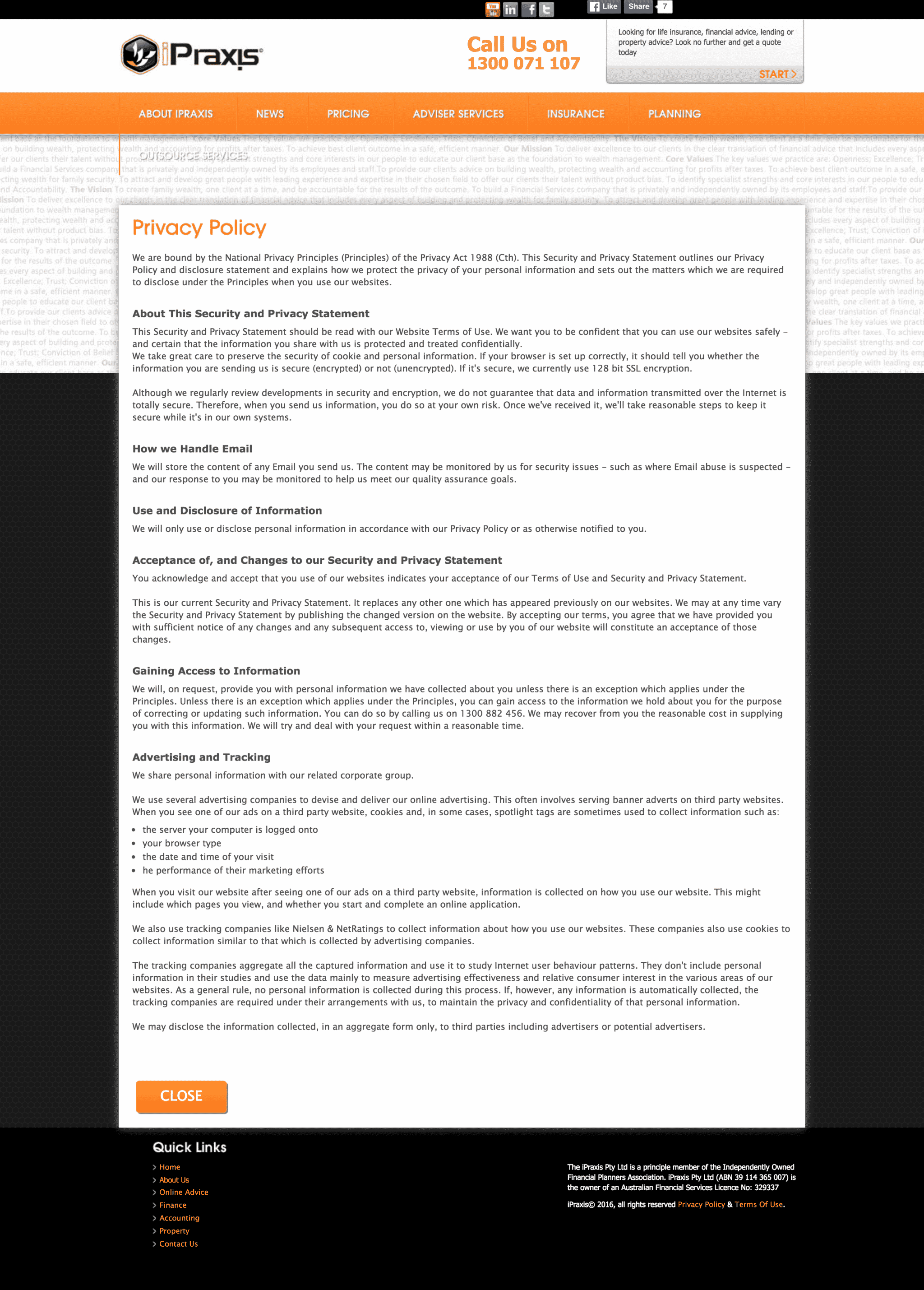 Lightbox Privacy Policy Screenshot | Disruptive Advertising