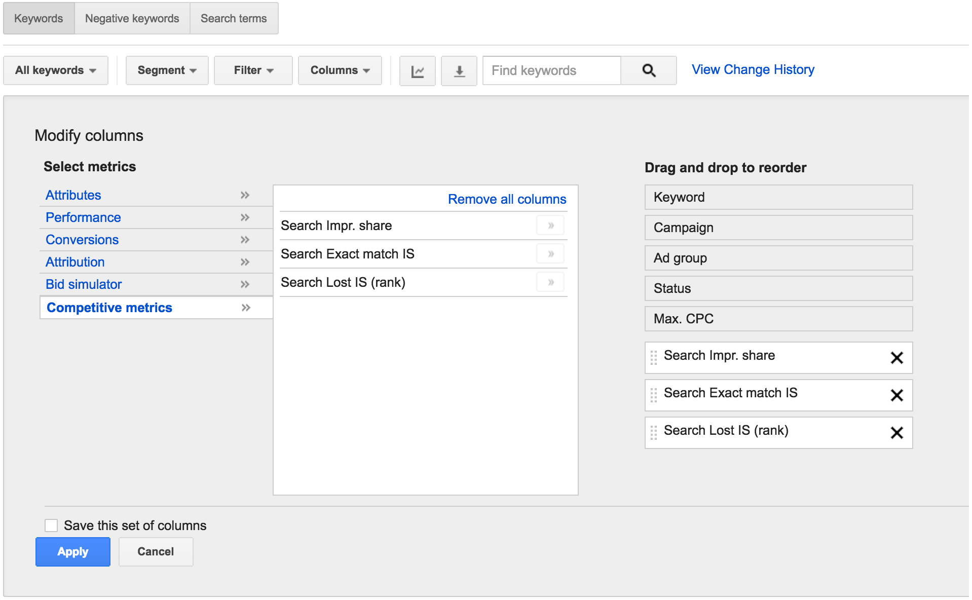 Adding Impression Share Columns in AdWords | Disruptive Advertising