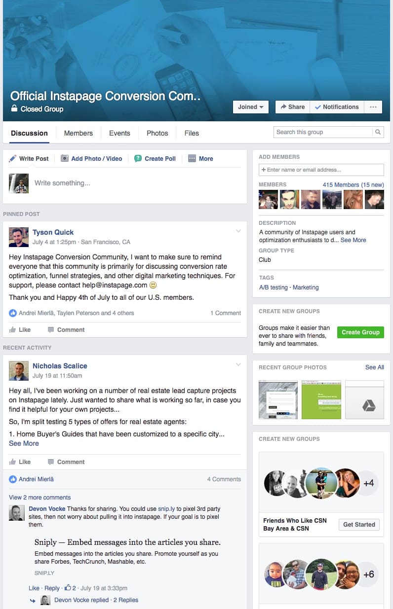 Instapage's Facebook Community | Disruptive Advertising