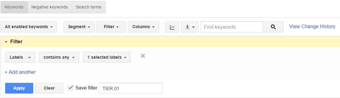 Creating a Keyword Tiering Filter in AdWords | Disruptive Advertising