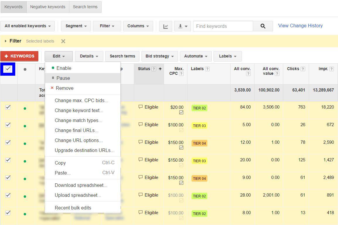 Turning Off Your Keyword Tiers | Disruptive Advertising