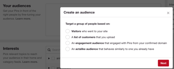 Pinterest's promoted pins audiences 