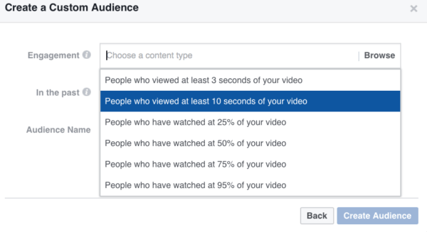 Facebook custom audiences from video views 