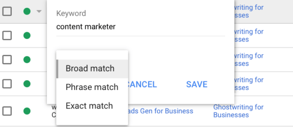 broad match google Adwords 