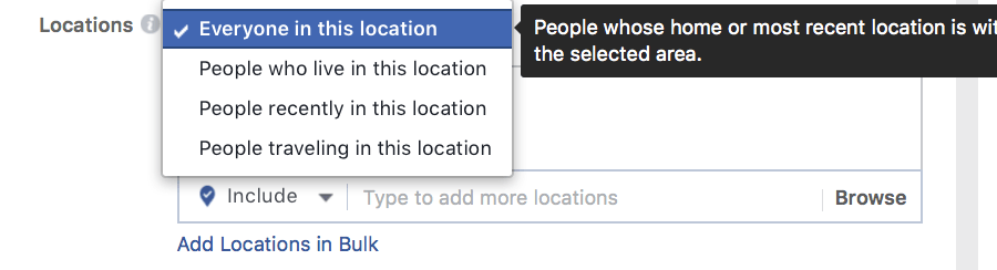 Facebook location targeting 