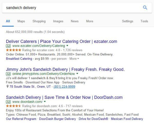 Google AdWords Example: Sandwich Delivery Ads | Disruptive Advertising