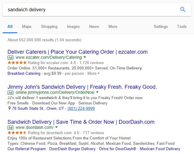 Google AdWords Example: Sandwich Delivery Ads | Disruptive Advertising