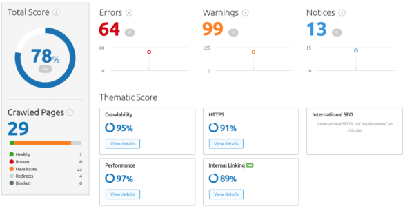 GTMetrix page score example