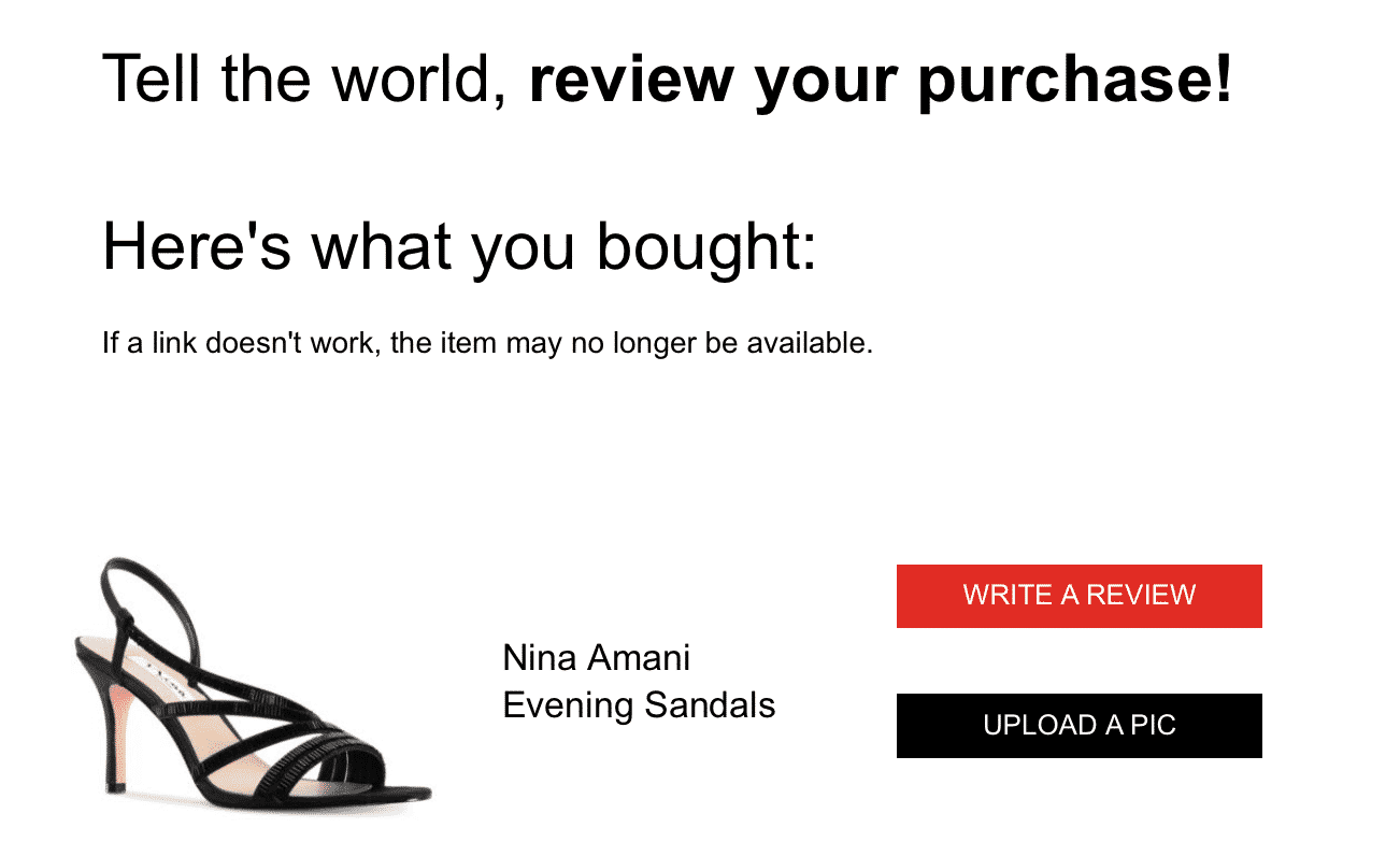 Review your purchase example for a pair of evening sandals