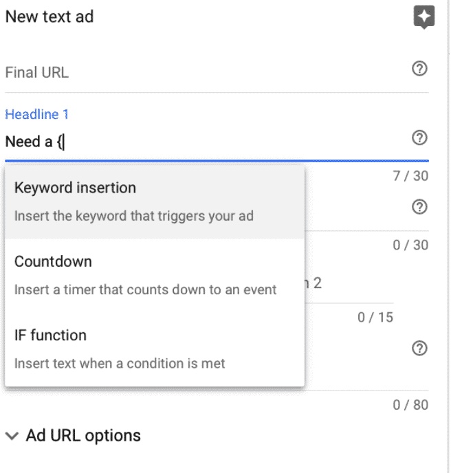 New text ad example in Google Ads