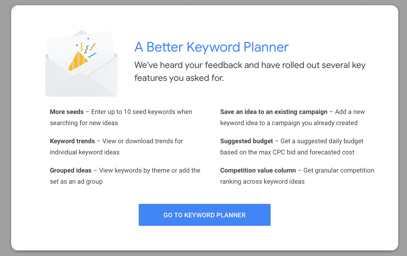 Google Keyword Planner update 