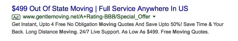 Google Ads call out extension example