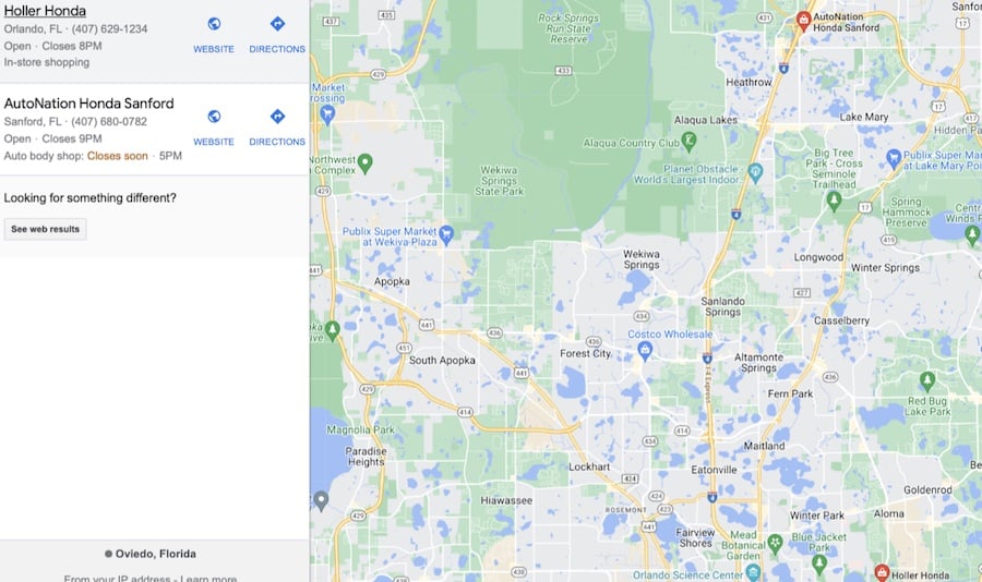 affiliate location asset Google Ads extension example in Google Maps