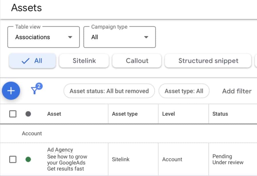 how to create a new Google Ads asset