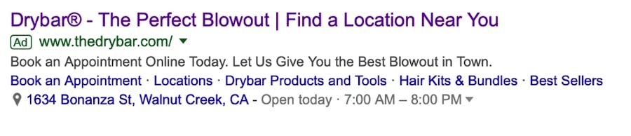 location asset Google Ads extension example