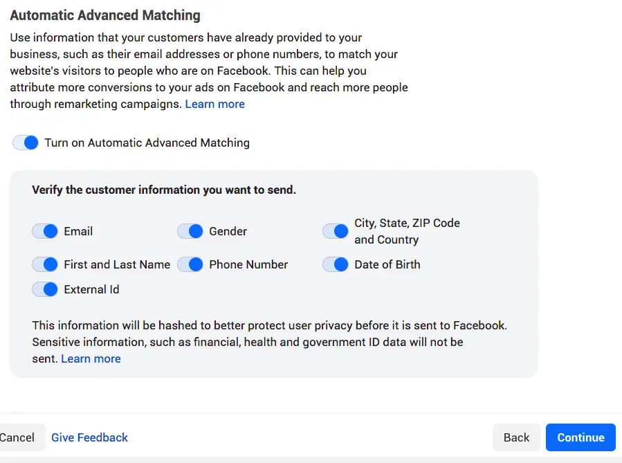 Automatic Advanced Matching section