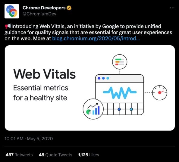 Twitter post from Google announcing CWV
