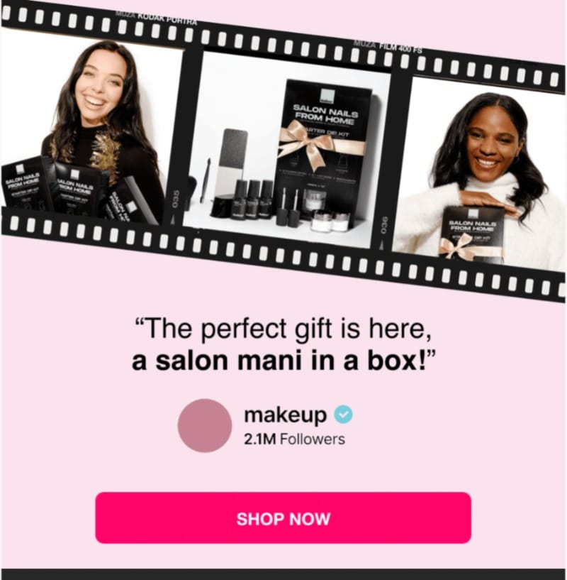 Email marketing example with UGC for Makeup
