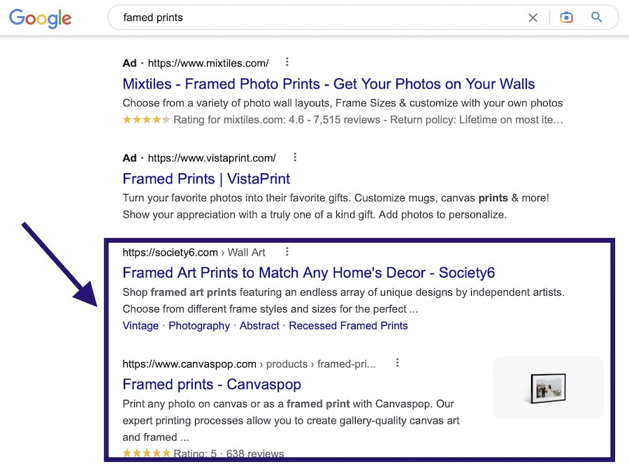 Organic search results for framed prints