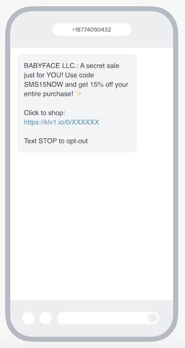 SMS text marketing example from Babyface