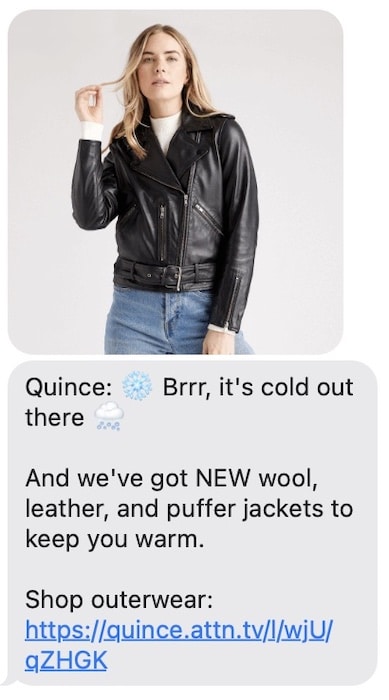 SMS text marketing example from Quince