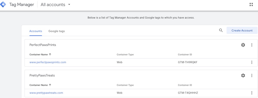 Adding an account in Google Tag Manager