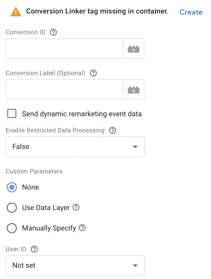 Linking a conversion in Google Tag Manager