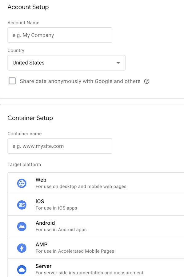 Setting up an account in Google Tag Manager