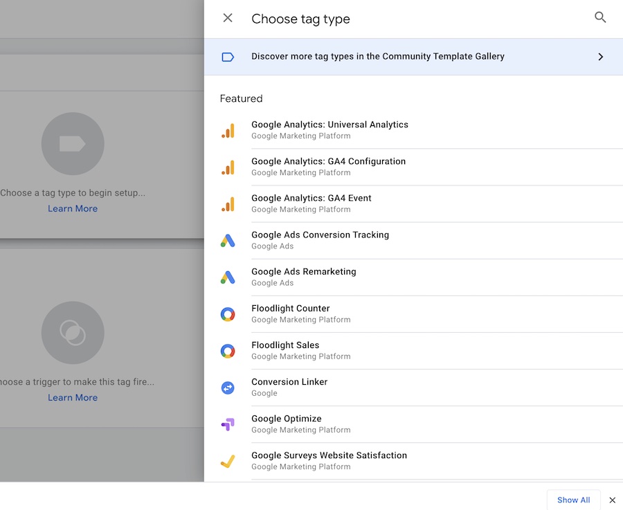 Tag types in Google Tag Manager