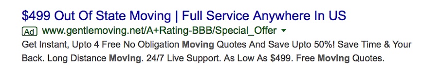 Call-out Google Ads asset example