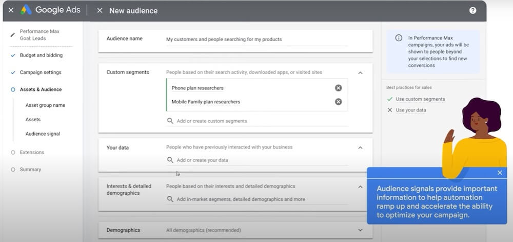 Audience and segment features found in PMax campaigns